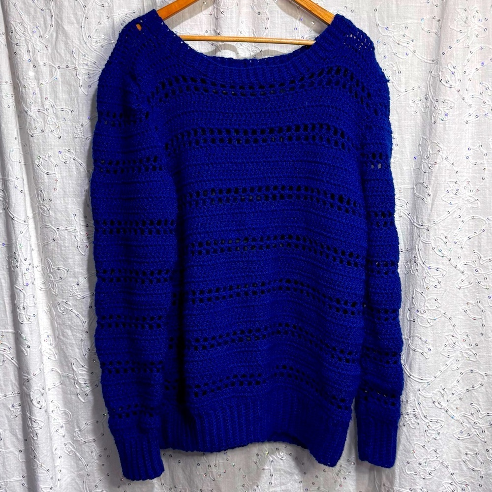 Vintage Hand Knit Royal Blue Women’s Sweater Size L/XL Tall